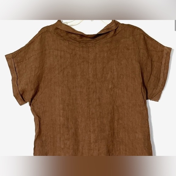 New Meo Meli Brown 100% Linen Pockets Ruched Boho Dress Sz S-
M - Made in Italy - Picture 4 of 7